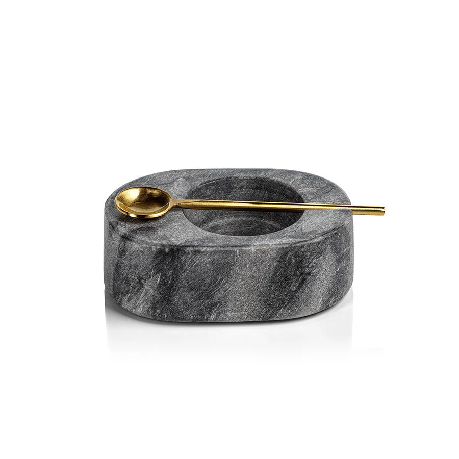 Tuscan Marble Pepper Bowl with Gold Spoon image 0
